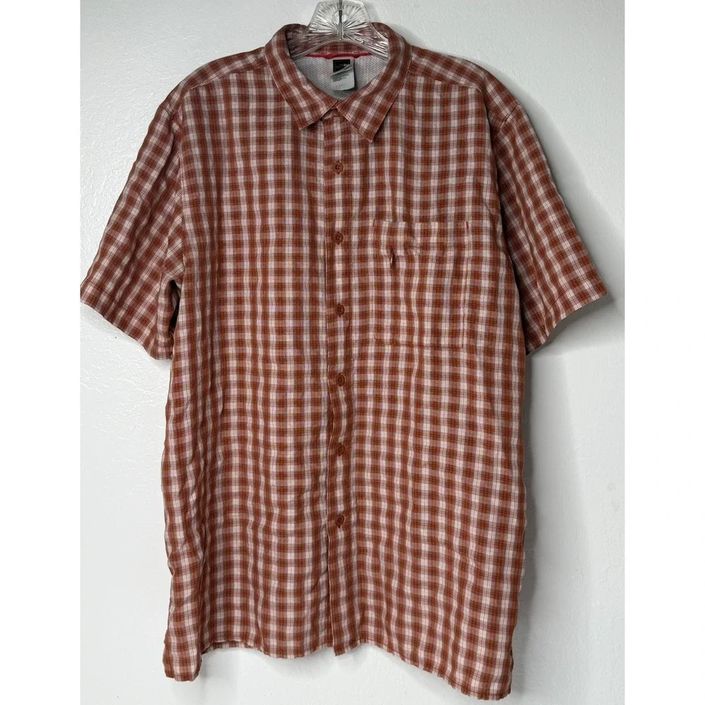 The North Face Shirt Mens Large Orange Plaid Short Sleeve Hiking Fishing Camp